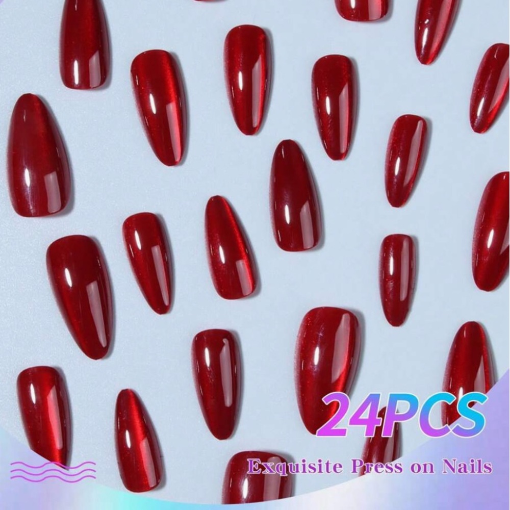 Any 4/$25! Reusable Long Red Cat Eye Press On Nails w/Application Instructions - Picture 2 of 6